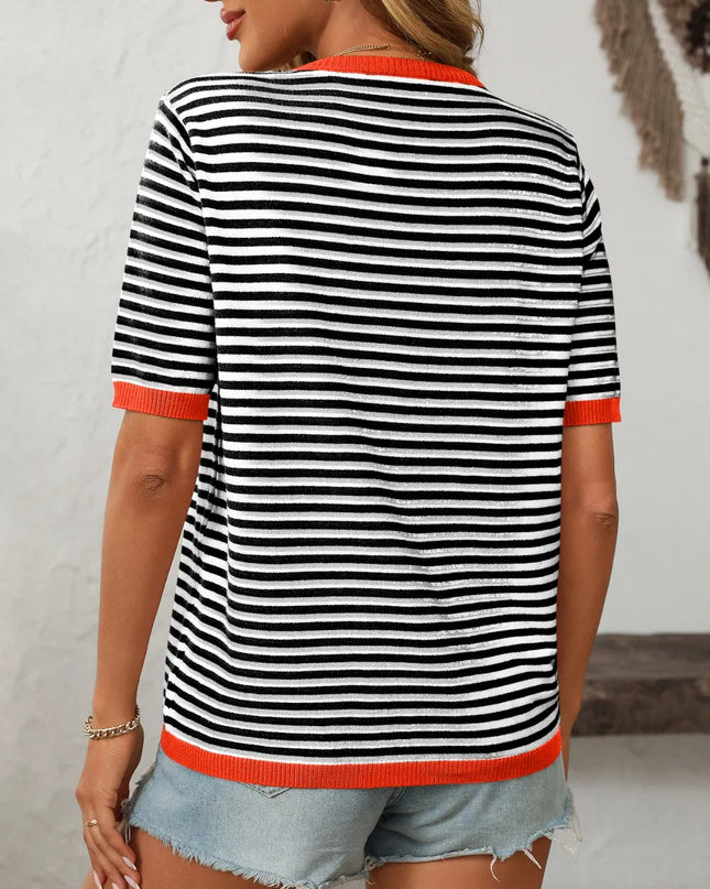 Mandy Striped Round Neck Half Sleeve Knit Top