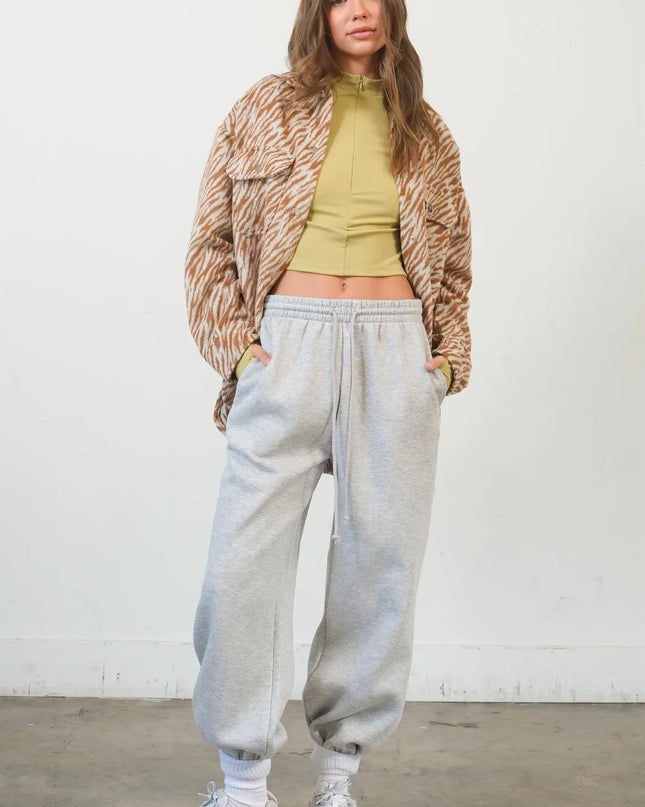 HYFVE Zebra Print Snap Down Long Sleeve Shacket