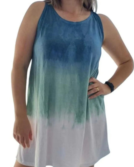 Full Size Tie-Dye Sleeveless Mini Tank Dress Plus Size 