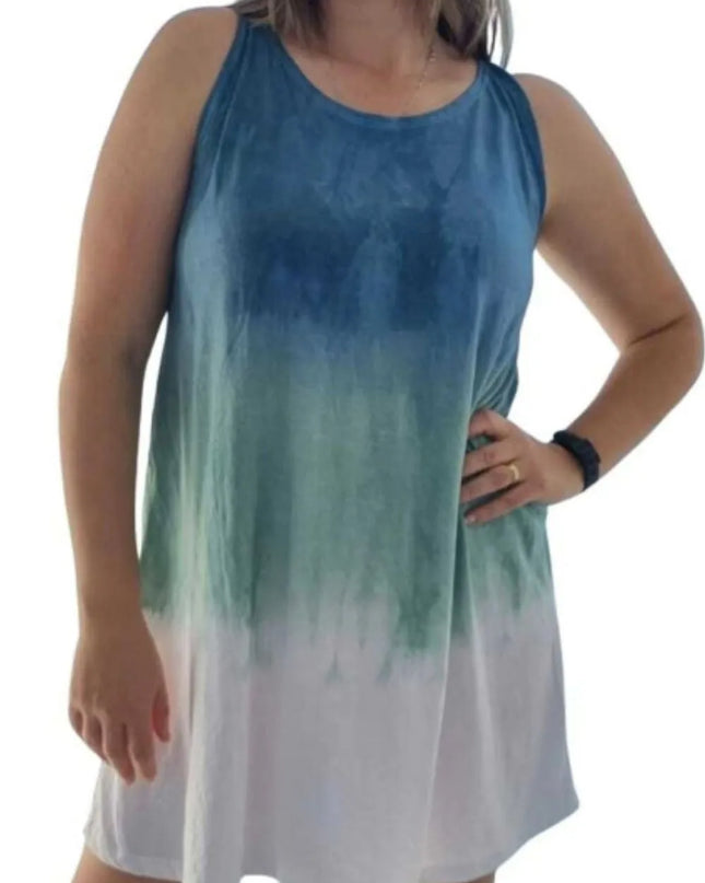 Full Size Tie-Dye Sleeveless Mini Tank Dress Plus Size 
