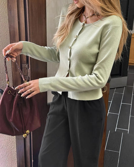 Button-Up Long Sleeve Knit Cardigan