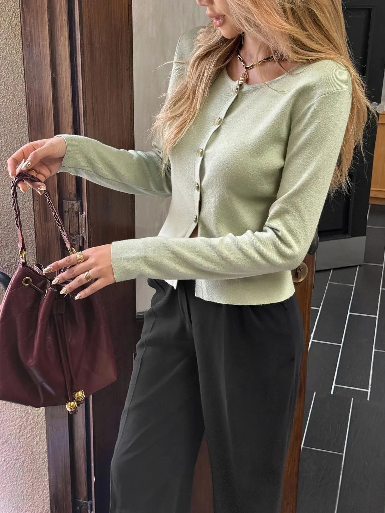 Button-Up Long Sleeve Knit Cardigan