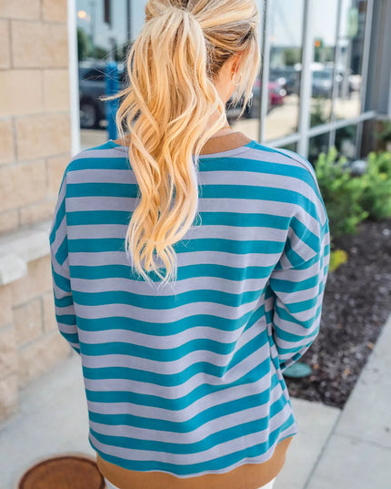 Striped Round Neck Casual Sweatshirt