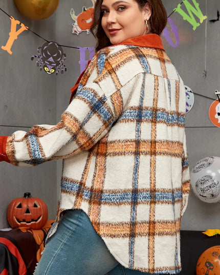 Plus Size Plaid Button Down Jacket