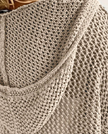 Openwork Long Sleeve Hooded Knit Cover Up