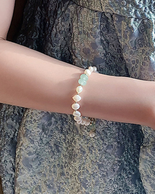 Pearl Green Stone Link Bracelet 