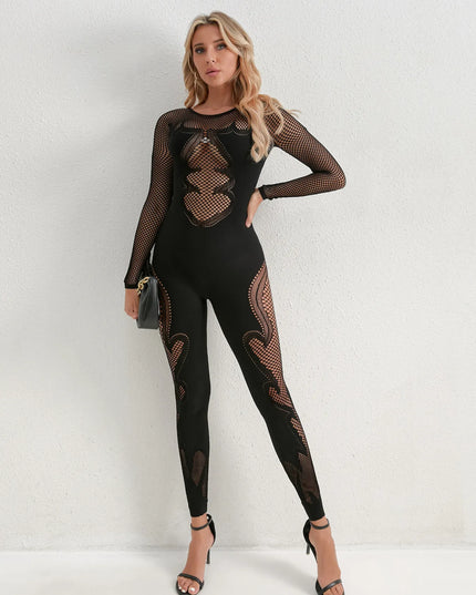 Fishing Net Sheer Long Sleeve Jumpsuit