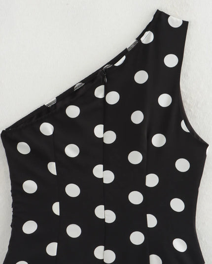 One-Shoulder Polka Dot Mini Dress