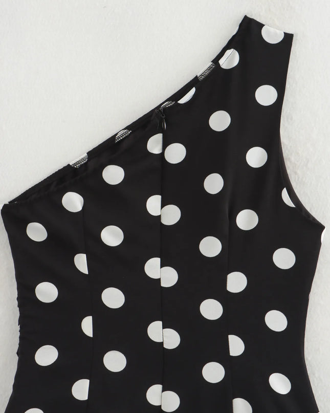 One-Shoulder Polka Dot Mini Dress