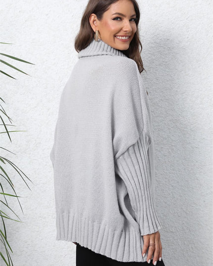 Turtle Neck Long Sleeve Ribbed Sweater