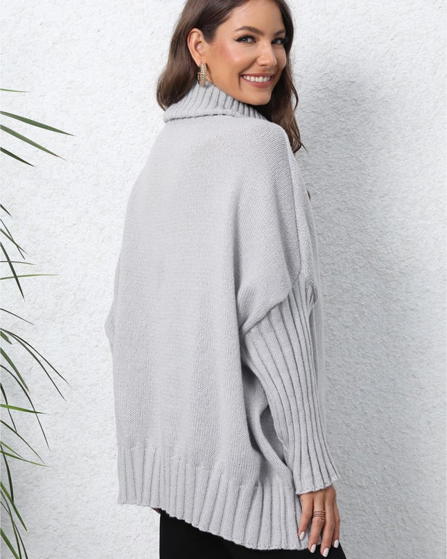 Turtle Neck Long Sleeve Ribbed Sweater
