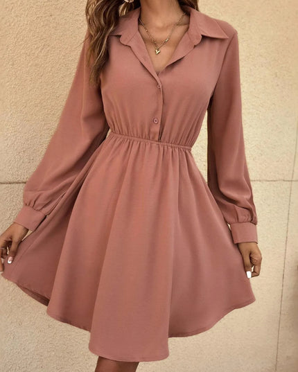 Long Sleeve Button-Front Shirt Dress