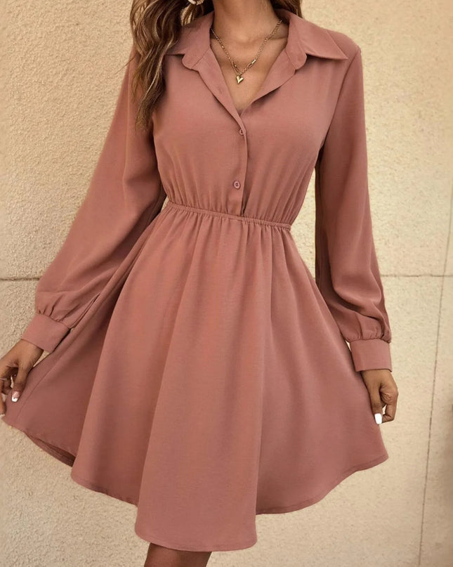 Long Sleeve Button-Front Shirt Dress