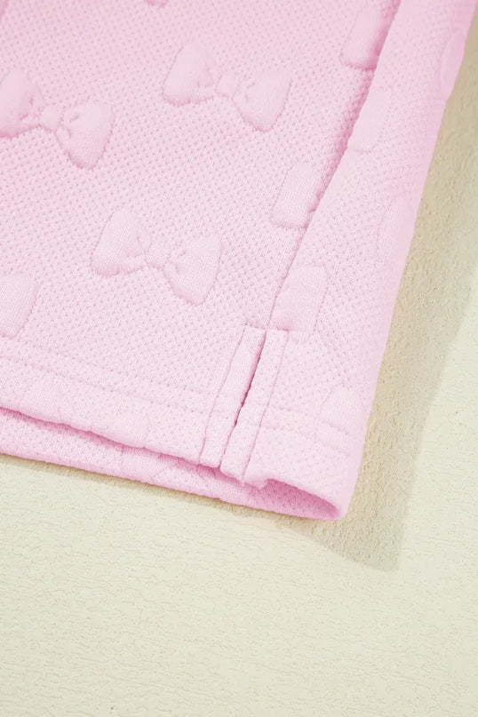 Bow Jacquard Ruffle Cap Sleeve Top and Shorts Set