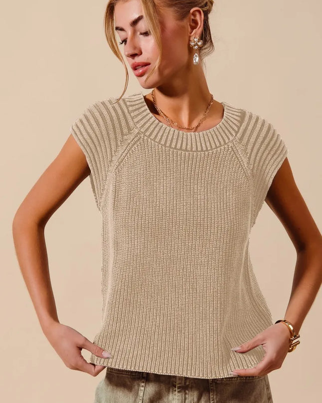SO ME Mineral Washed Raglan Sleeveless Sweater Top VINTAGE TAUPE