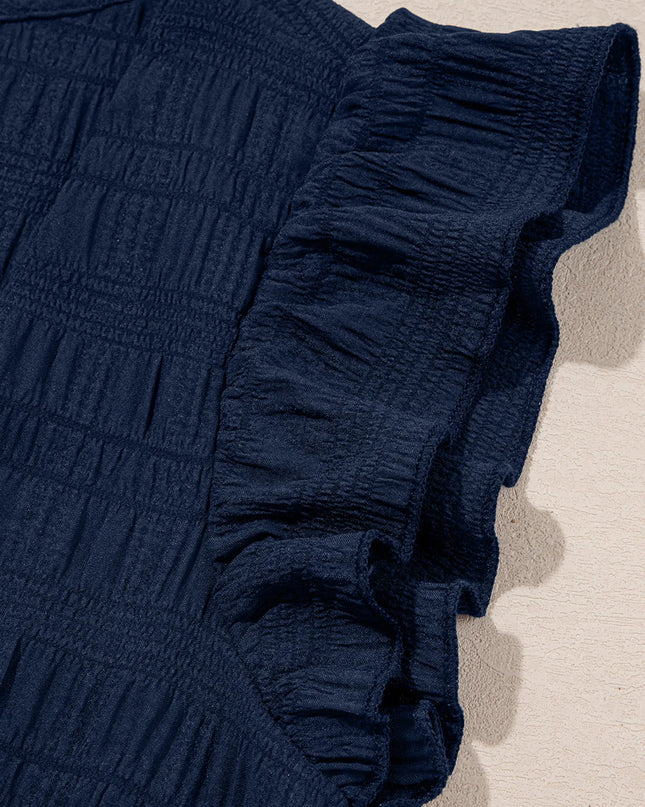 Textured Square Neck Top and Shirred High Waist Shorts Set