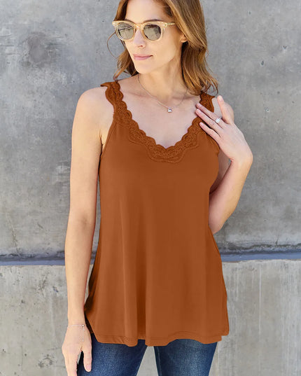 Basic Bae Full Size Lace Detail V-Neck Cutout Cami Caramel