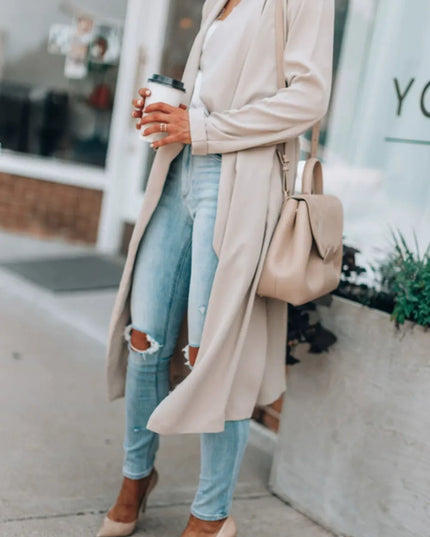 Open Front Long Sleeve Trench Coat