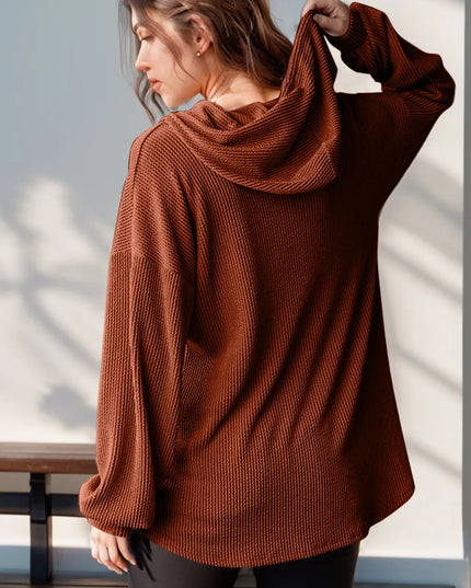 Double Take Full Size Half Button Long Sleeve Hoodie