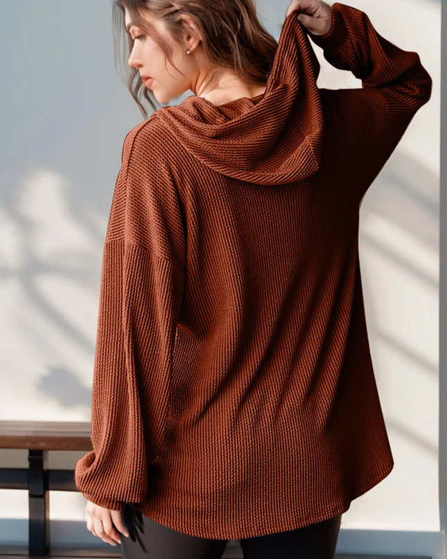 Double Take Full Size Half Button Long Sleeve Hoodie