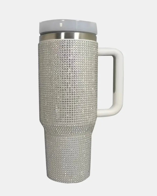 Rhinestone Stainless Steel Tumbler with Straw White One Size