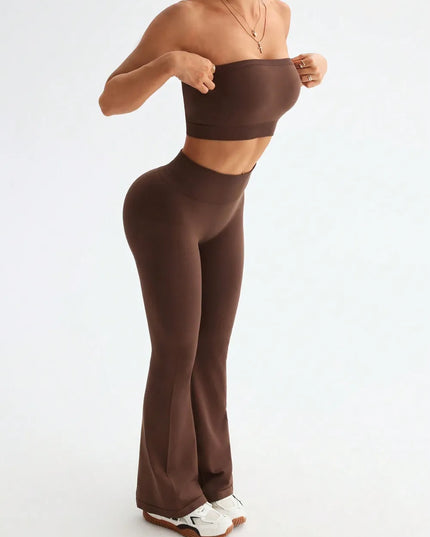 Tube Top and High Waist Flare Pants Active Set 