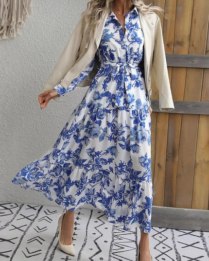 Printed Long Sleeve Shirt Dress