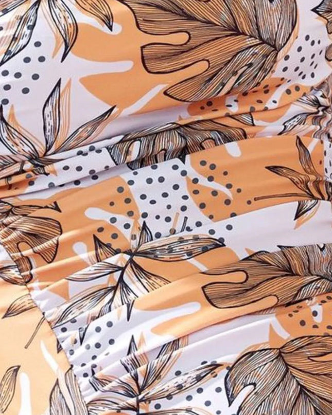 Square Neck Printed One-Piece Swimwear and Cover Up Swim Set