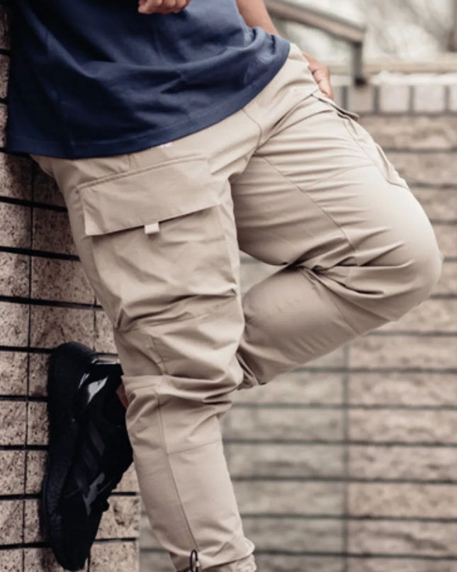 Men's Plus Size Drawstring Pants with Cargo Pockets Mocha
