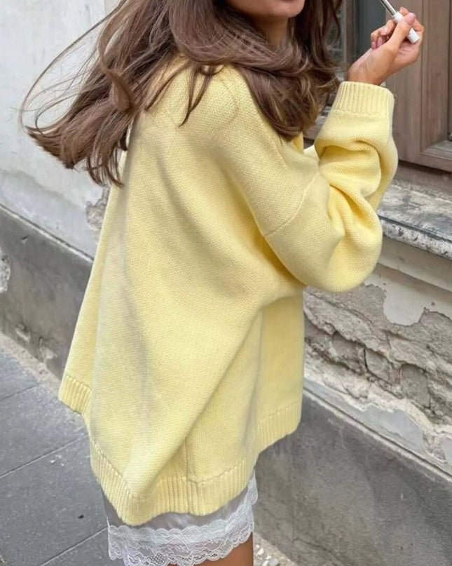 Letter Ribbed Hem Long Sleeve Sweater