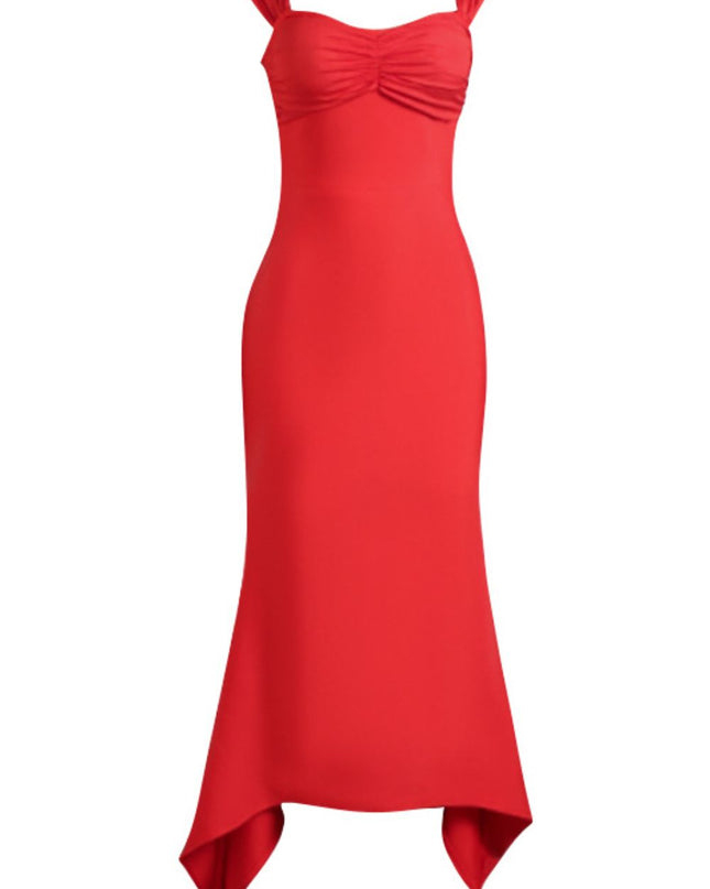 Ruched Sweetheart Neck Hem Detail Dress