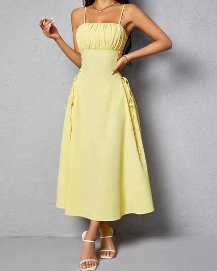 Ruched Midi Cami Dress with Side Tie Details