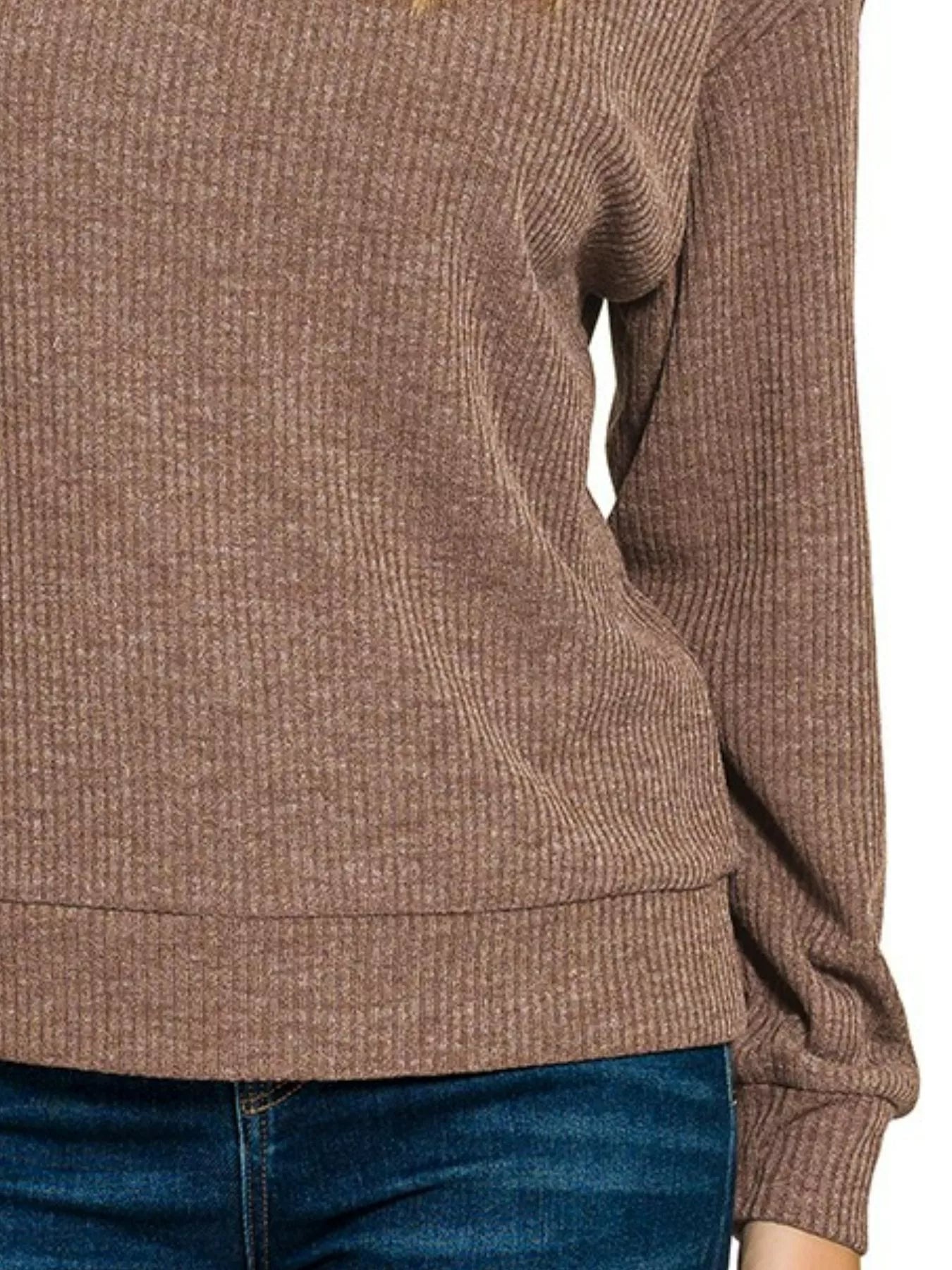 Zenana Ribbed Long Sleeve Hoodie