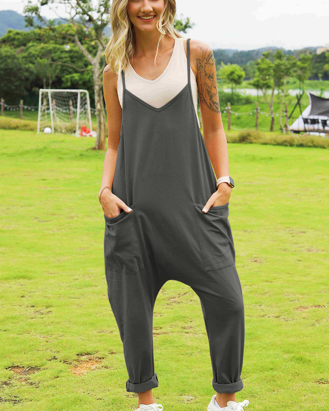 Double Take Full Size Sleeveless V-Neck Pocketed Jumpsuit