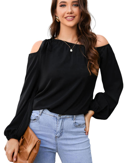 Tied Asymmetrical Neck Cold-Shoulder Blouse
