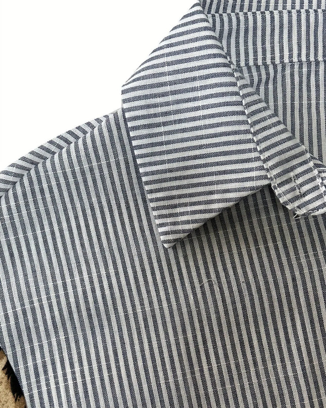 Leopard Print Sleeve Striped Button-Down Shirt