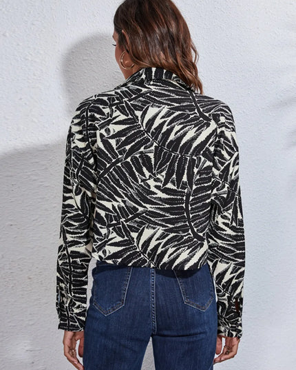 Button Down Printed Cropped Jacket