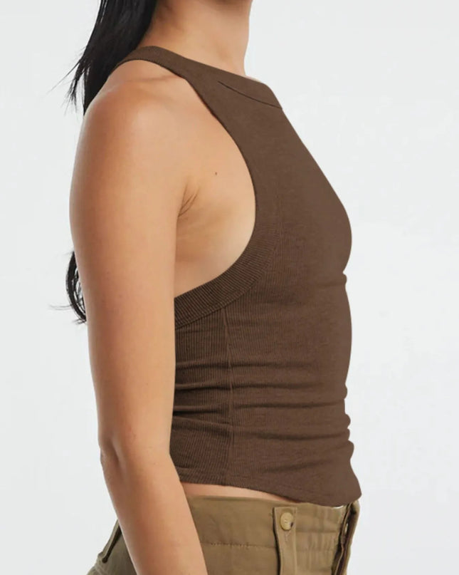 Asymmetrical Back Ribbed Crop Tank Top 