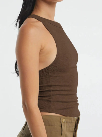 Asymmetrical Back Ribbed Crop Tank Top 
