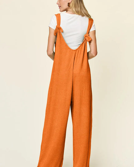 Double Take Full Size Texture Sleeveless Wide Leg Jumpsuit