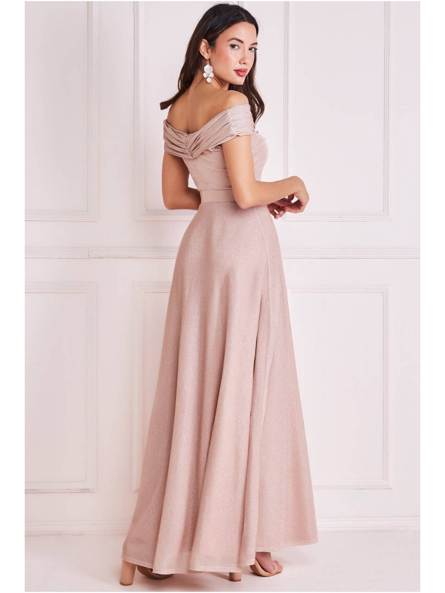Goddiva Bardot Pleated Skirt Maxi Dress DR3859