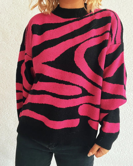 Zebra Print Round Neck Sweater