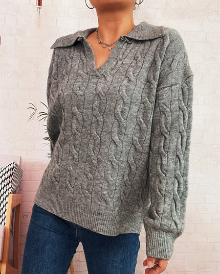 Cable Knit Johnny Collar Sweater