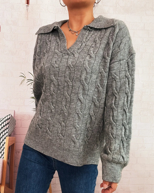 Cable Knit Johnny Collar Sweater