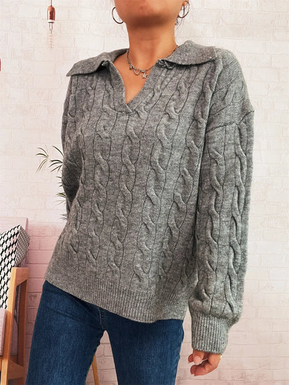 Cable Knit Johnny Collar Sweater