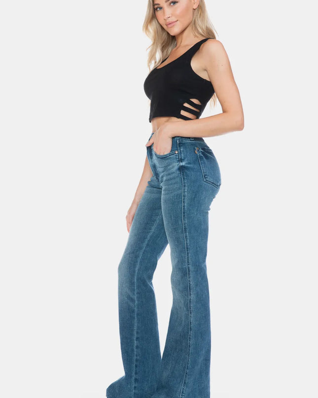 Judy Blue Full Size Tummy Control Cut Hem Flare Jeans