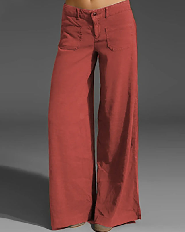 Full Size Wide Leg Pants with Pockets Plus Size Orange Red