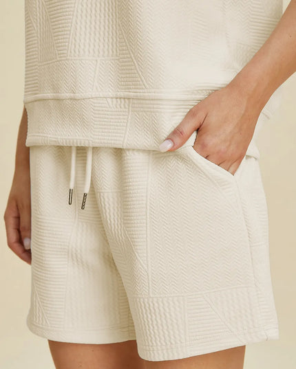 Double Take Full Size Texture Round Neck Ruffle Sleeve Top and Shorts Set