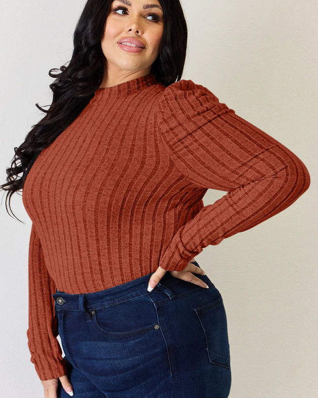 Basic Bae Full Size Ribbed Mock Neck Puff Sleeve T-Shirt