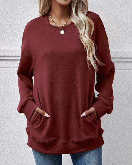 Dropped Shoulder Sweatshirt with Pockets Wine